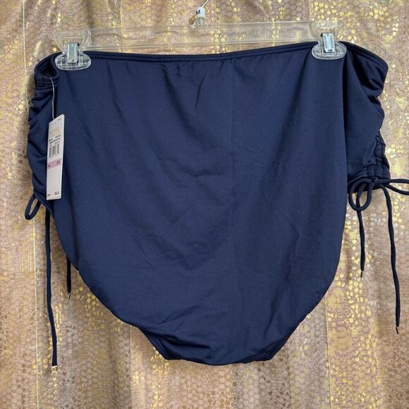 Michael Kors Navy Blue Shirred High Waist Plus Size Hipster Swim Bottom 22W - Picture 2 of 8